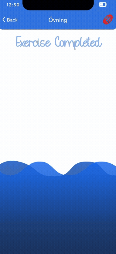 WristCheck — completion screen animation showing water level rising on session complete